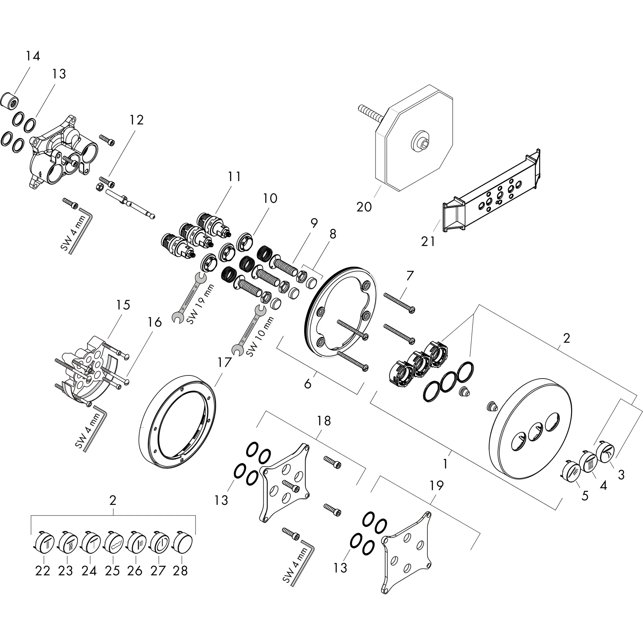 Absperrventil UP ShowerSelect S Fertigset 3 Verbraucher chrom Absperrventil UP ShowerSelect S Fertigset 3 Verbraucher chrom