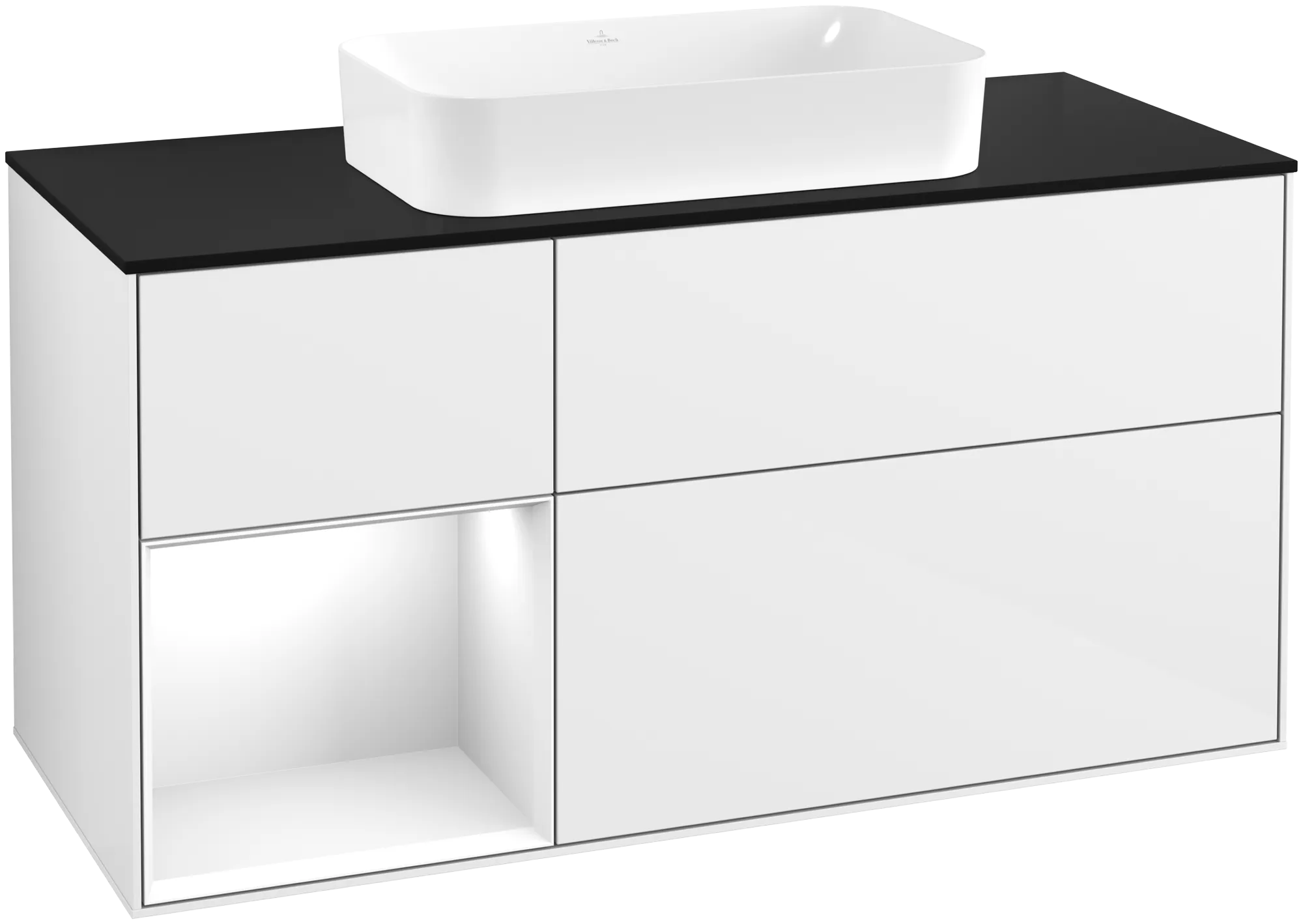 Villeroy & Boch Finion Waschbeckenunterschrank G70 1200x603x501mm Glossy White Lacquer / Glass Black Matt