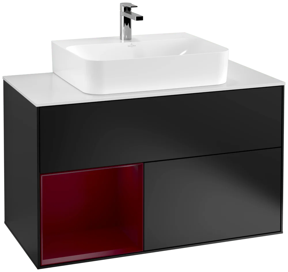 Villeroy & Boch Waschbeckenunterschrank Finion F11, 1000x603x501 mm, Black Matt Lacquer mit Beleuchtung und Push-to-open Funktion