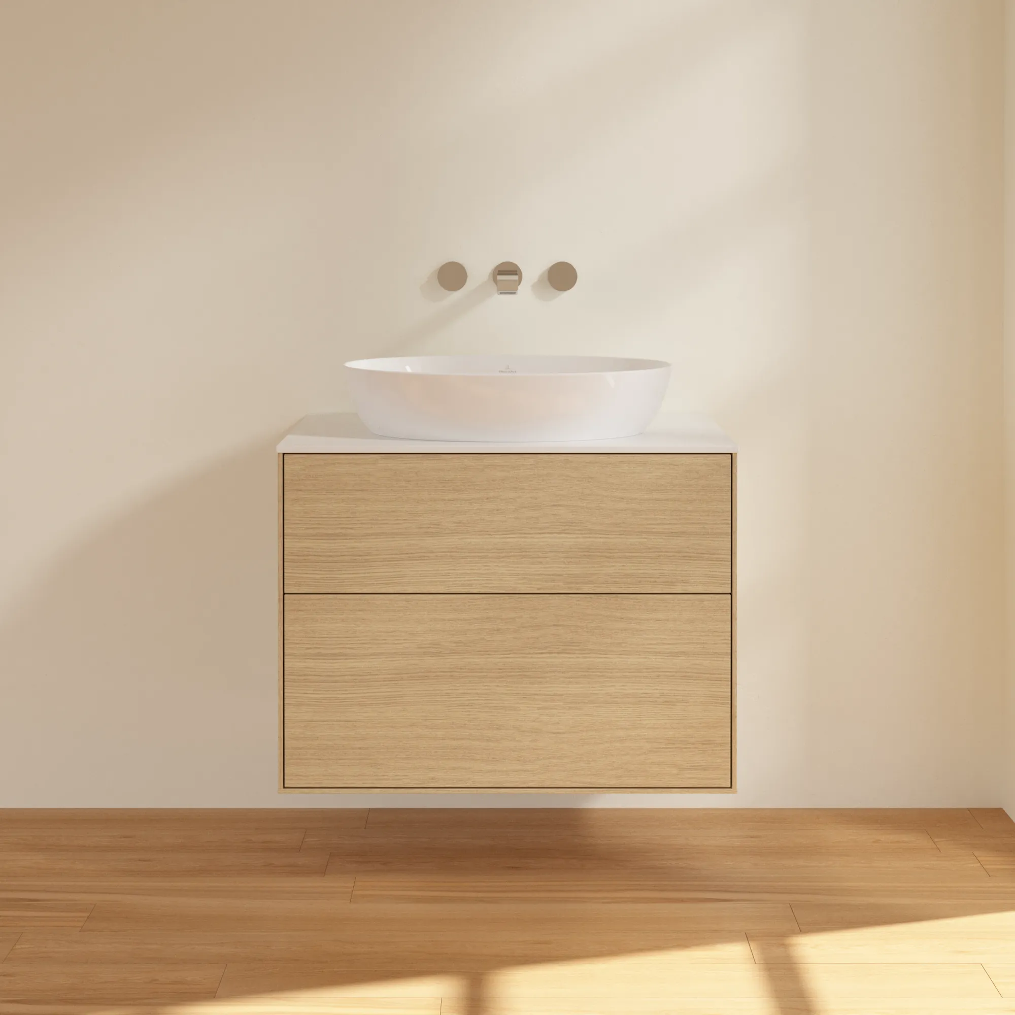 Villeroy & Boch Finion Waschbeckenunterschrank F99, 800 x 603 x 501 mm, Oak Veneer / Glass White Matt