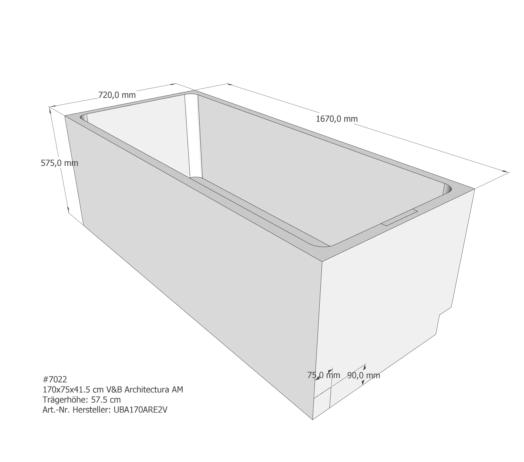 Badewannenträger passend für Villeroy & Boch Architectura 170 × 75 × 41,5 cm