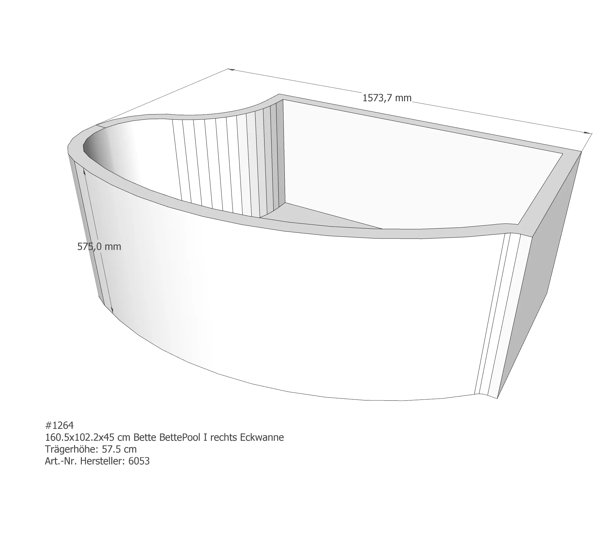Badewannenträger für Bette Pool I rechts rechts 160,5 × 102,2 × 45 cm Ausführung: rechts Badewannenträger für Bette Pool I rechts rechts 160,5 × 102,2 × 45 cm Ausführung: rechts