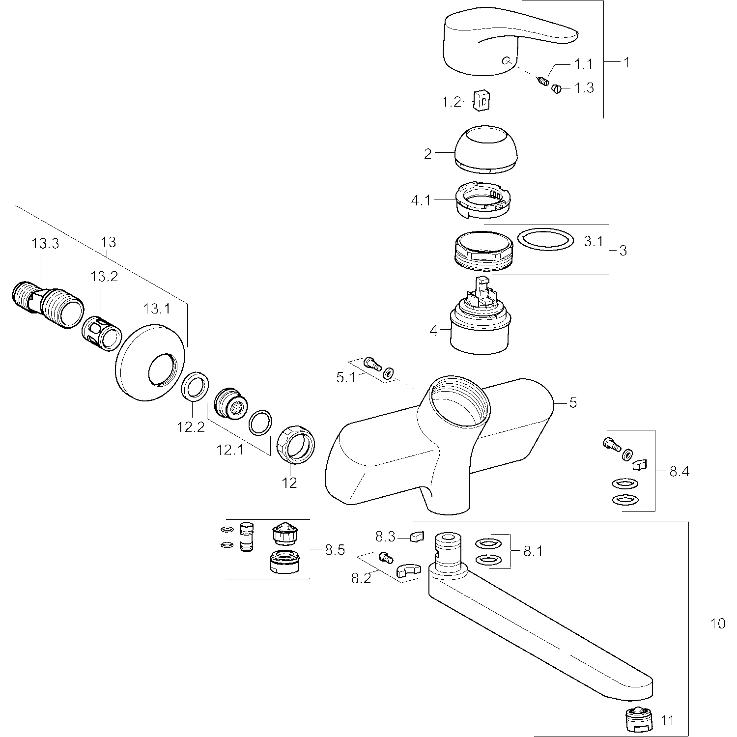 HA Einhebelmischer Waschtisch- und Küchenarmatur HANSAMIX 0169 Ausladung 300 mm DN15 Chrom