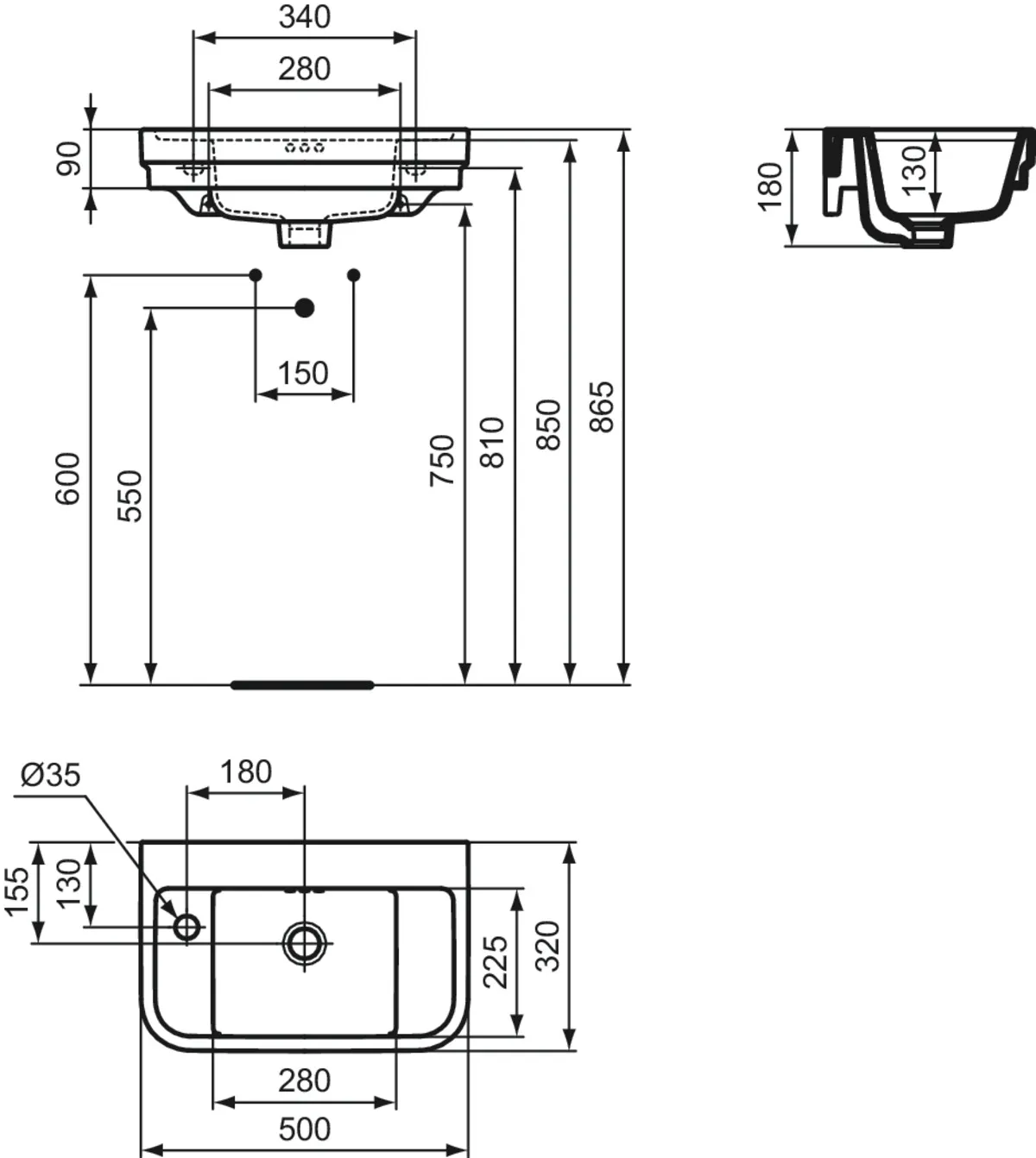 Waschbecken „Calla“ 50 × 32 × 18 cm, Hahnlochposition links Waschbecken „Calla“ 50 × 32 × 18 cm, Hahnlochposition links