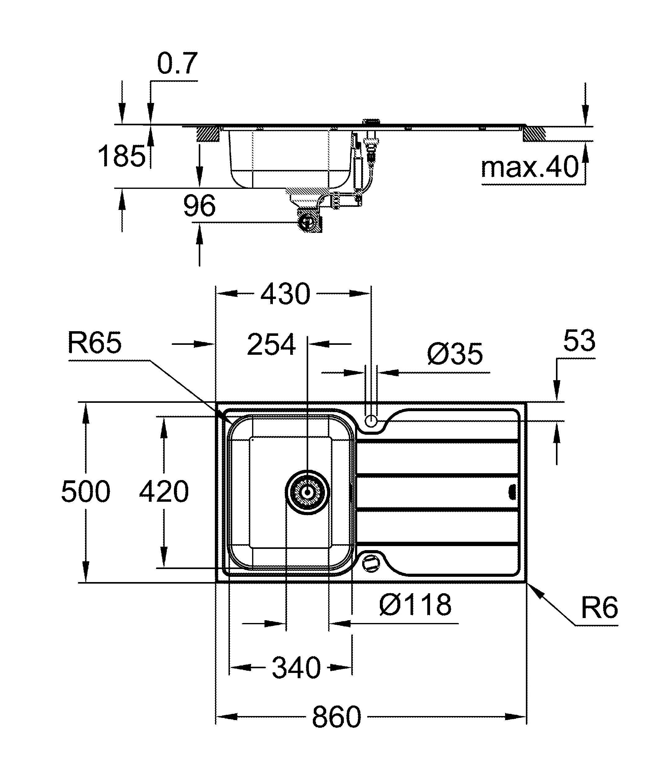 Küchenspülen-Set Minta 31573_1, bestehend aus K500 Edelstahlspüle mit Abtropffläche (31 571 SD1), Minta Einhand-Spültischbatterie (32 168 000), Einlochmontage, edelstahl/chrom