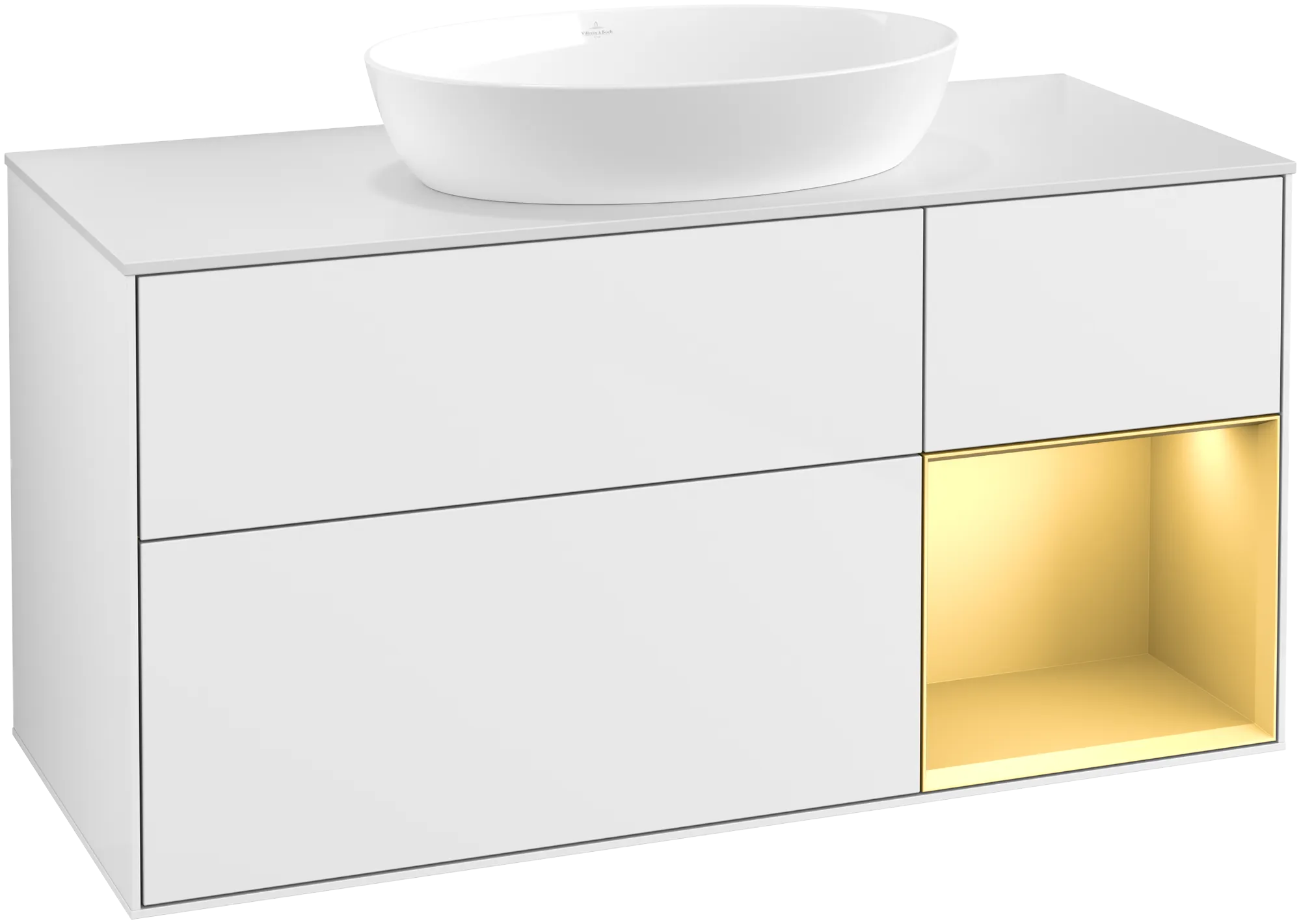 Villeroy & Boch Finion Waschbeckenunterschrank FA7 1200x603x501mm Glossy White Lacquer / Gold Matt Lacquer / Glass White Matt