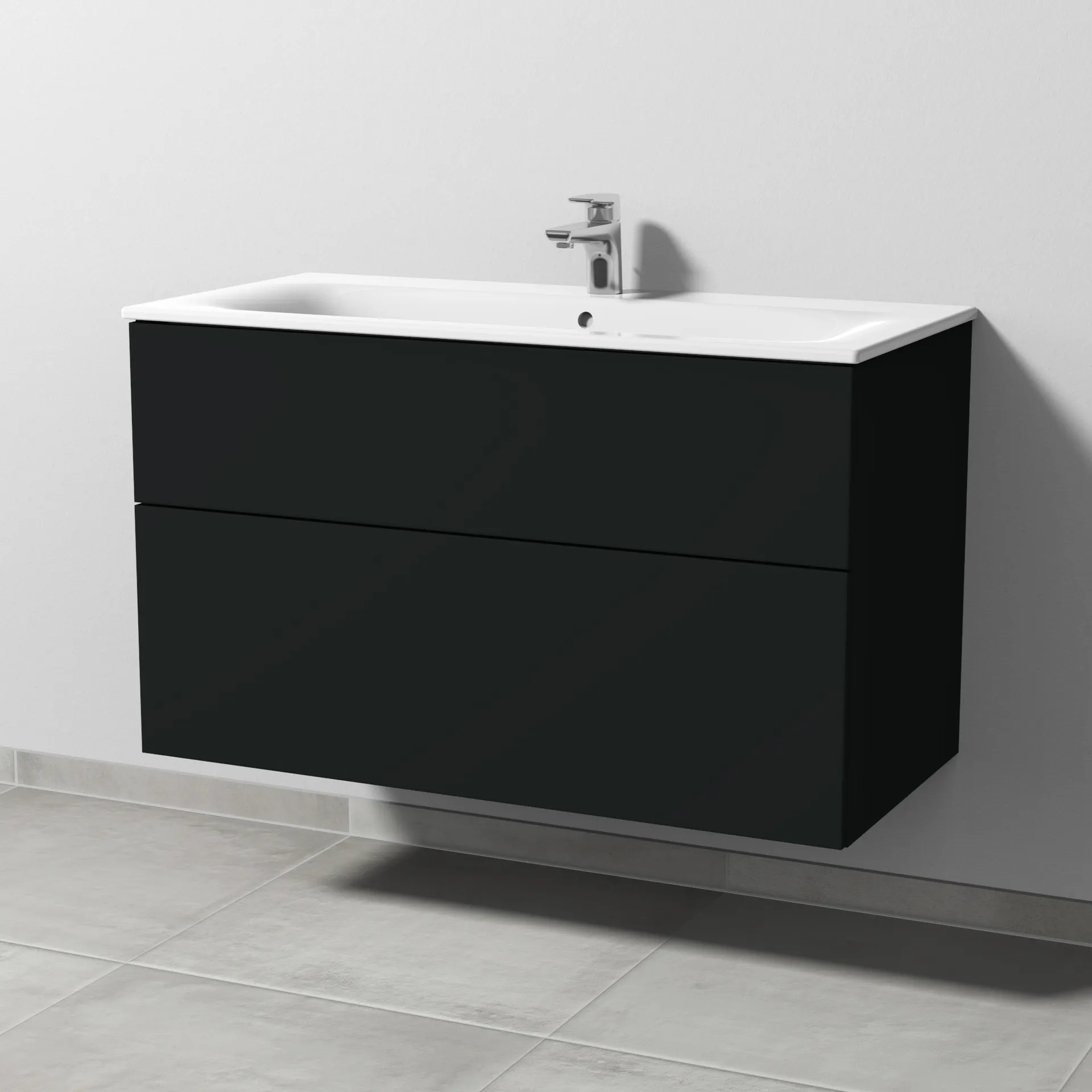 Sanipa Waschtischunterschrank „3way“ passend zu Keramik-Waschtische Renova Plan Slim von Geberit 985 × 582 × 472 mm in Vulkan (matt)