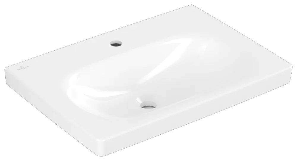 Waschbecken Skyla 5A5166, 650 x 460 mm, Rechteck, 1HL. mittleres Hahnloch durchgestochen, ohne Überlauf, Weiß Alpin