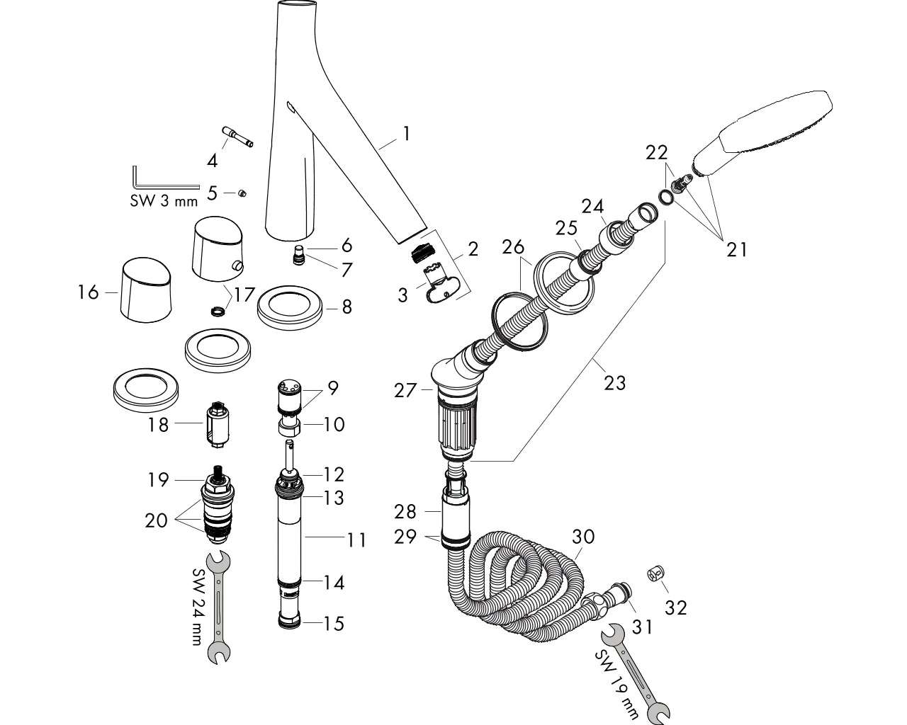 4-Loch Wannenarmatur Axor Starck Organic F-Set f.Wannenrand chrom