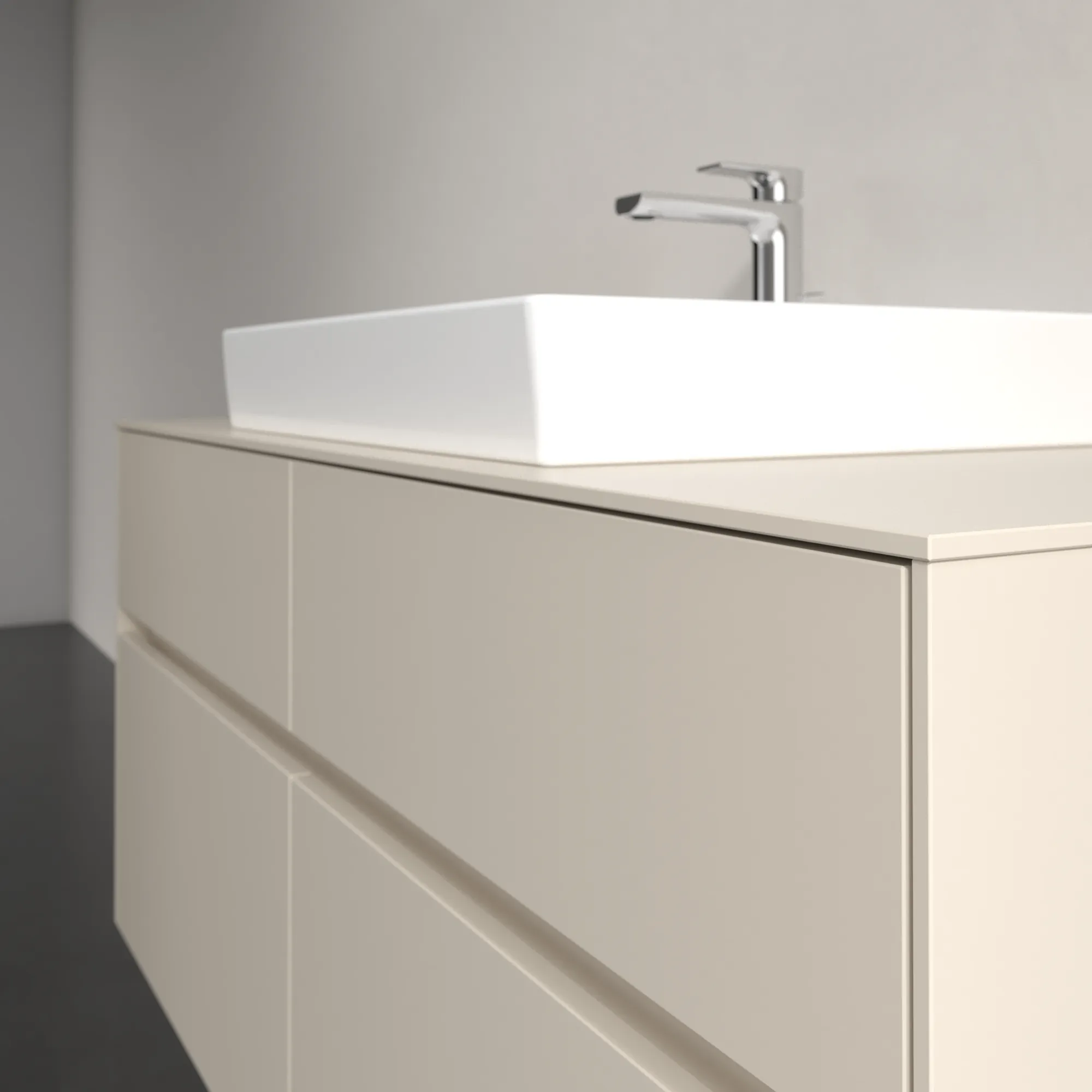 Villeroy & Boch Waschtischunterschrank „Collaro“ 1200 × 548 × 500 mm Cashmere Grey, ohne Beleuchtung, für Becken mittig