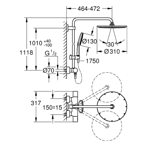 Duschsystem Rainshower SmartActive 310 27966_1, mit Aufputz-Thermostatbatterie, Wandmontage, 450 mm Duscharm, Kopfbrause 27477000, Handbrause 26544000, chrom Duschsystem Rainshower SmartActive 310 27966_1, mit Aufputz-Thermostatbatterie, Wandmontage, 450 mm Duscharm, Kopfbrause 27477000, Handbrause 26544000, chrom