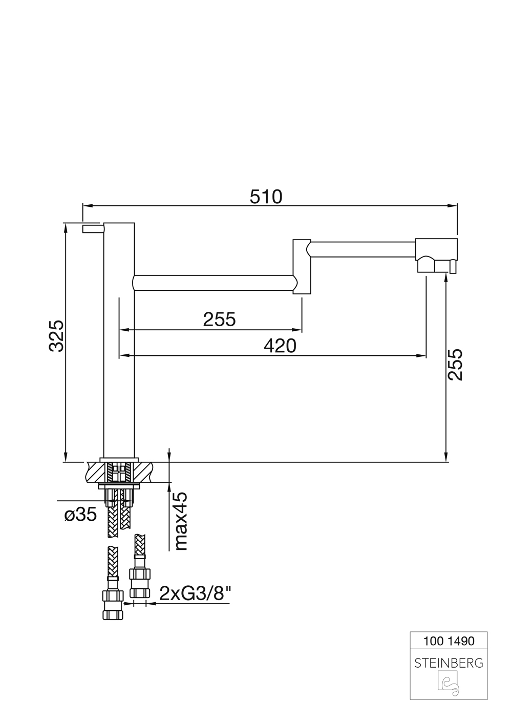 Serie 100 schwenkbare Spültisch-Einhebelmischbatterie Ausladung: 37,8 cm Serie 100 schwenkbare Spültisch-Einhebelmischbatterie Ausladung: 37,8 cm