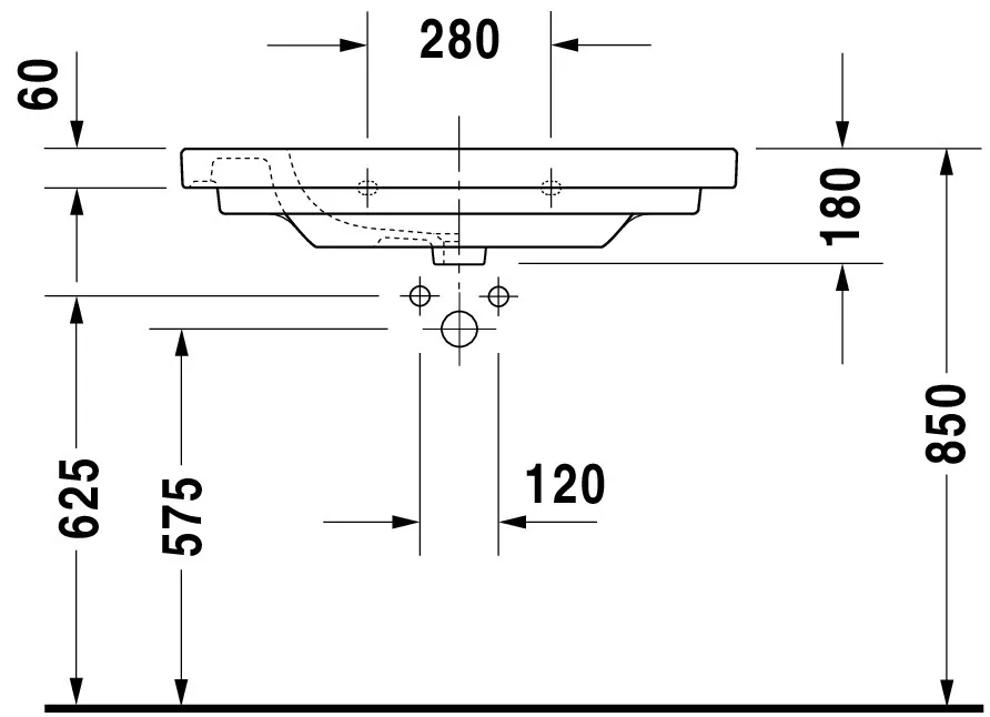 Waschtisch Med „D-Code“, Form rechteckig 85 × 48 cm