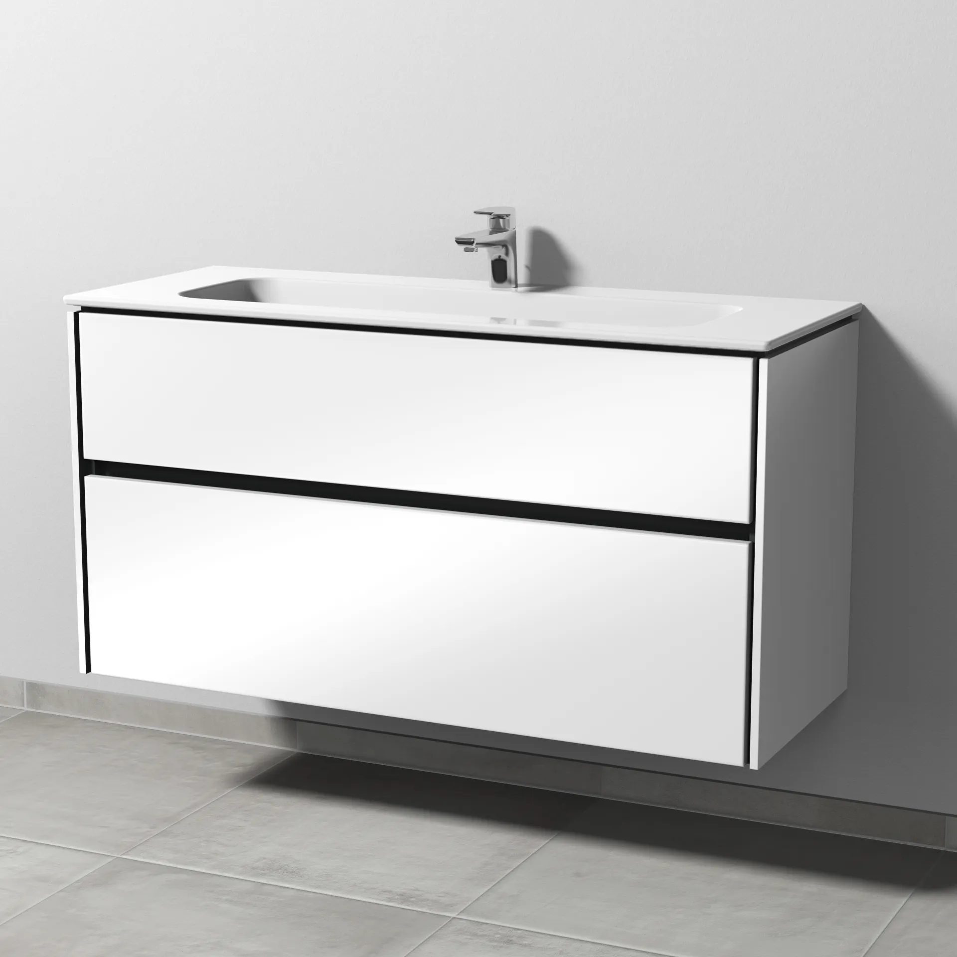 Keramik-Waschtisch-Set mit Waschtischunterschrank „Twiga“ 119 × 46 × 61 cm in Weiß (glanz), ohne Beleuchtung, mit Hahnlochbohrung