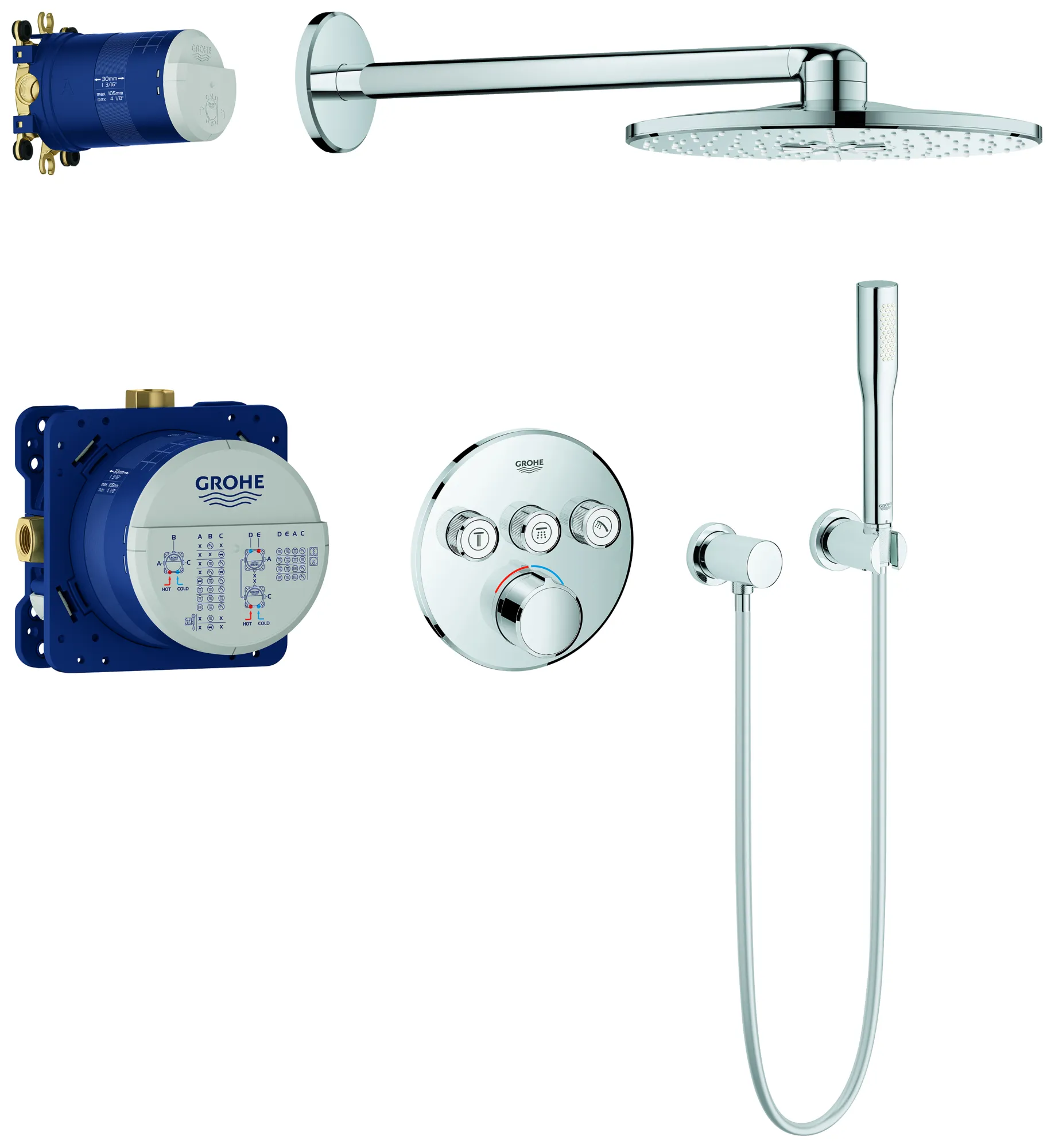 Duschsystem Unterputz SmartControl 34709, Unterputzmischer mit 3 Absperrventilen, runde Form, Rainshower 310 SmartActive Kopfbrauseset, chrom Duschsystem Unterputz SmartControl 34709, Unterputzmischer mit 3 Absperrventilen, runde Form, Rainshower 310 SmartActive Kopfbrauseset, chrom