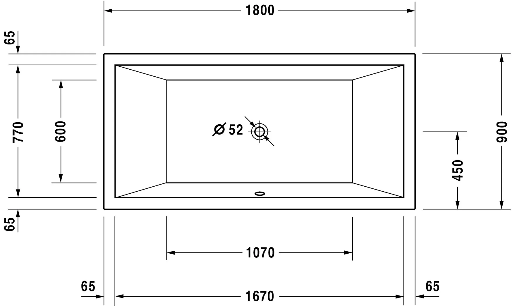 Duravit Whirlwanne „Starck“ rechteck 180 × 90 cm, Mittelablauf