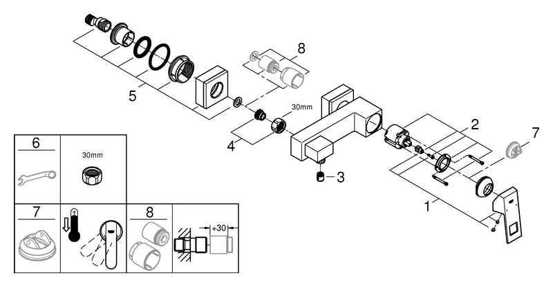 Grohe Einhand-Brausebatterie Eurocube Wandmontage eigensicher in supersteel Grohe Einhand-Brausebatterie Eurocube Wandmontage eigensicher in supersteel