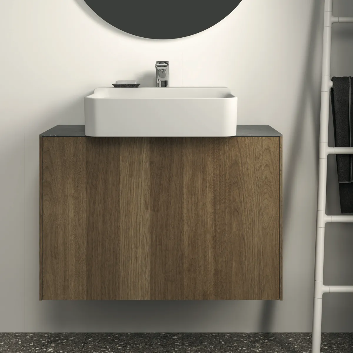 Waschtischplatte Conca, aus Keramik, 802x373x6mm, Marmor Noir Desir