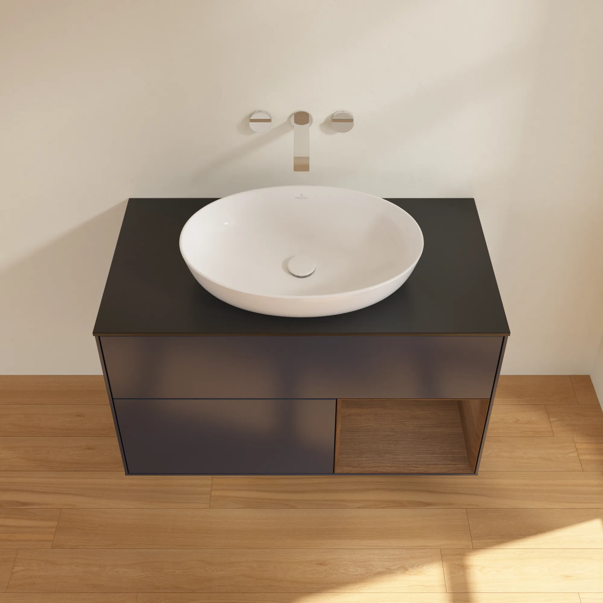 Villeroy & Boch Waschtischunterschrank „Finion“ für Schrankwaschtisch 1000 × 603 × 501 mm Midnight Blue Matt Lacquer, für Becken mittig, ohne Hahnlochbohrung Villeroy & Boch Waschtischunterschrank „Finion“ für Schrankwaschtisch 1000 × 603 × 501 mm Midnight Blue Matt Lacquer, für Becken mittig, ohne Hahnlochbohrung