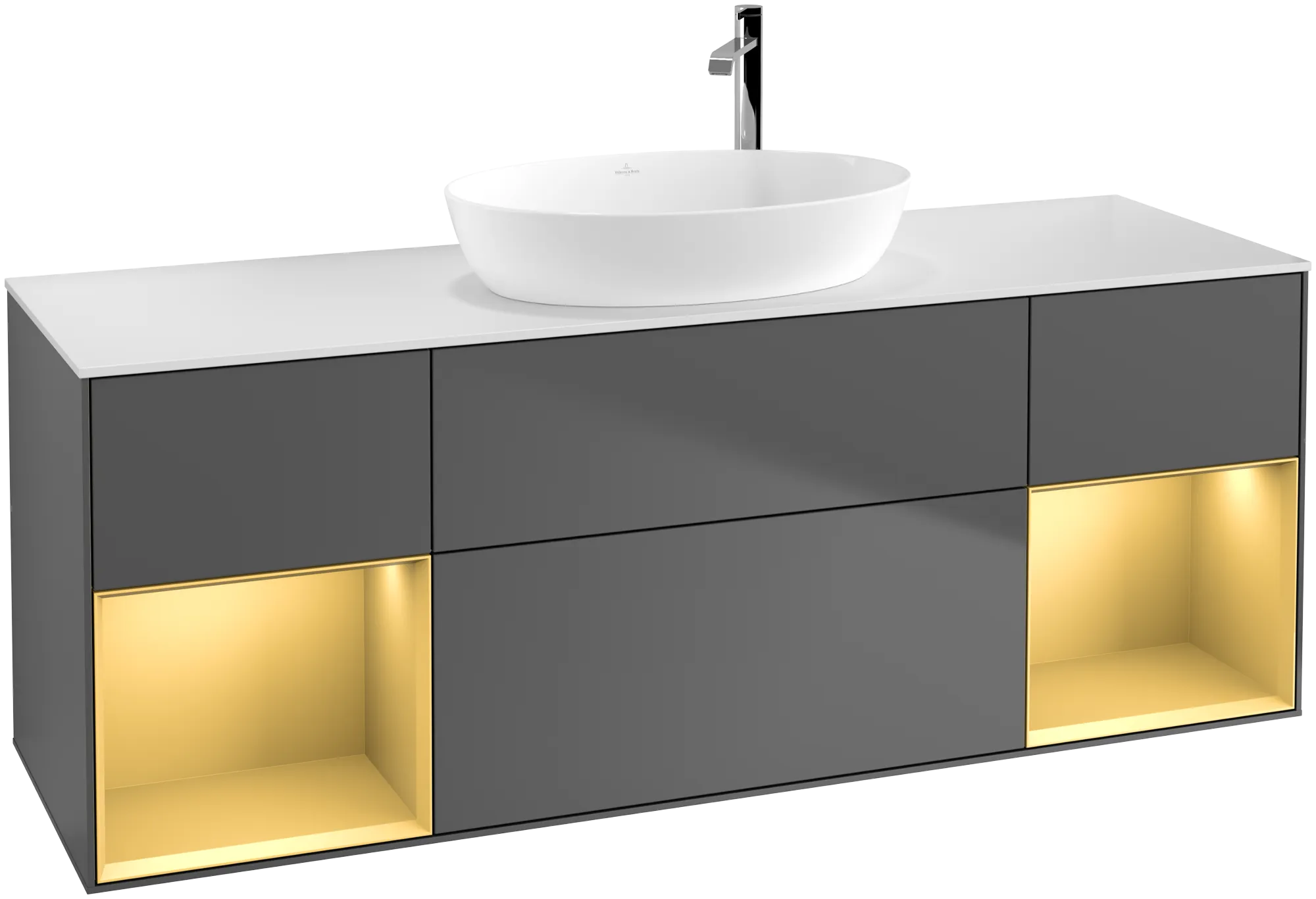 Villeroy & Boch Finion Waschbeckenunterschrank F98, anthrazit matt / gold matt / glass white