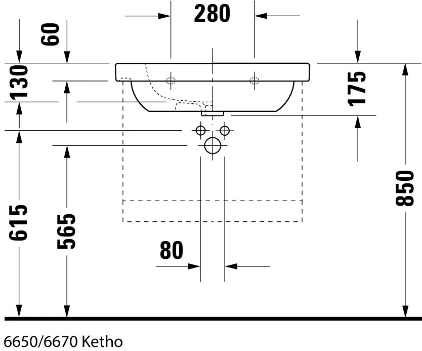 Wandwaschtisch „D-Code“, Form rechteckig 65 × 48,5 cm