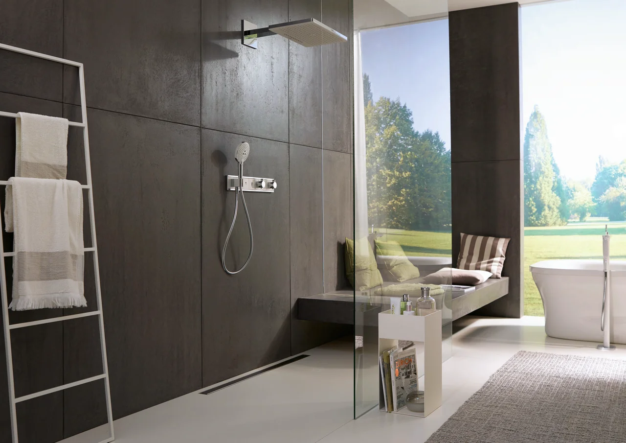 Hansgrohe RainSelect Thermostat Unterputz, 4 Verbraucher, weiß/chrom, mit integriertem Brausehalter und Tasten für Handbrause, Schwall, Rain groß, MonoRain