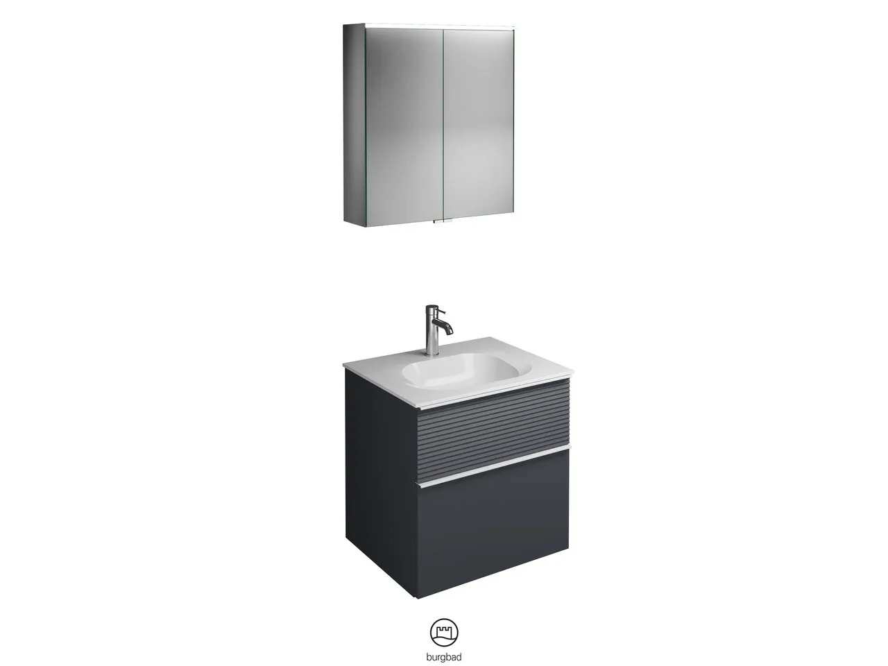 burgbad Badmöbelset „Fiumo“ Griff, Schwarz Matt (230 mm), in Graphit Softmatt