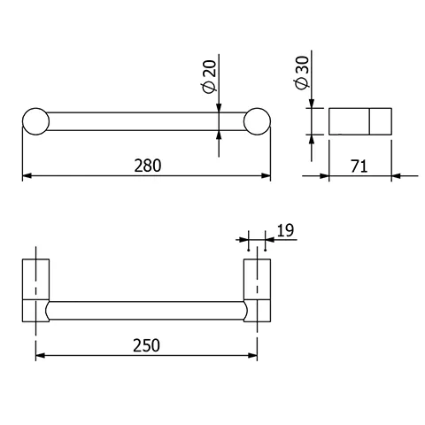 VELA R Wannengriff Länge = 280MM chrom