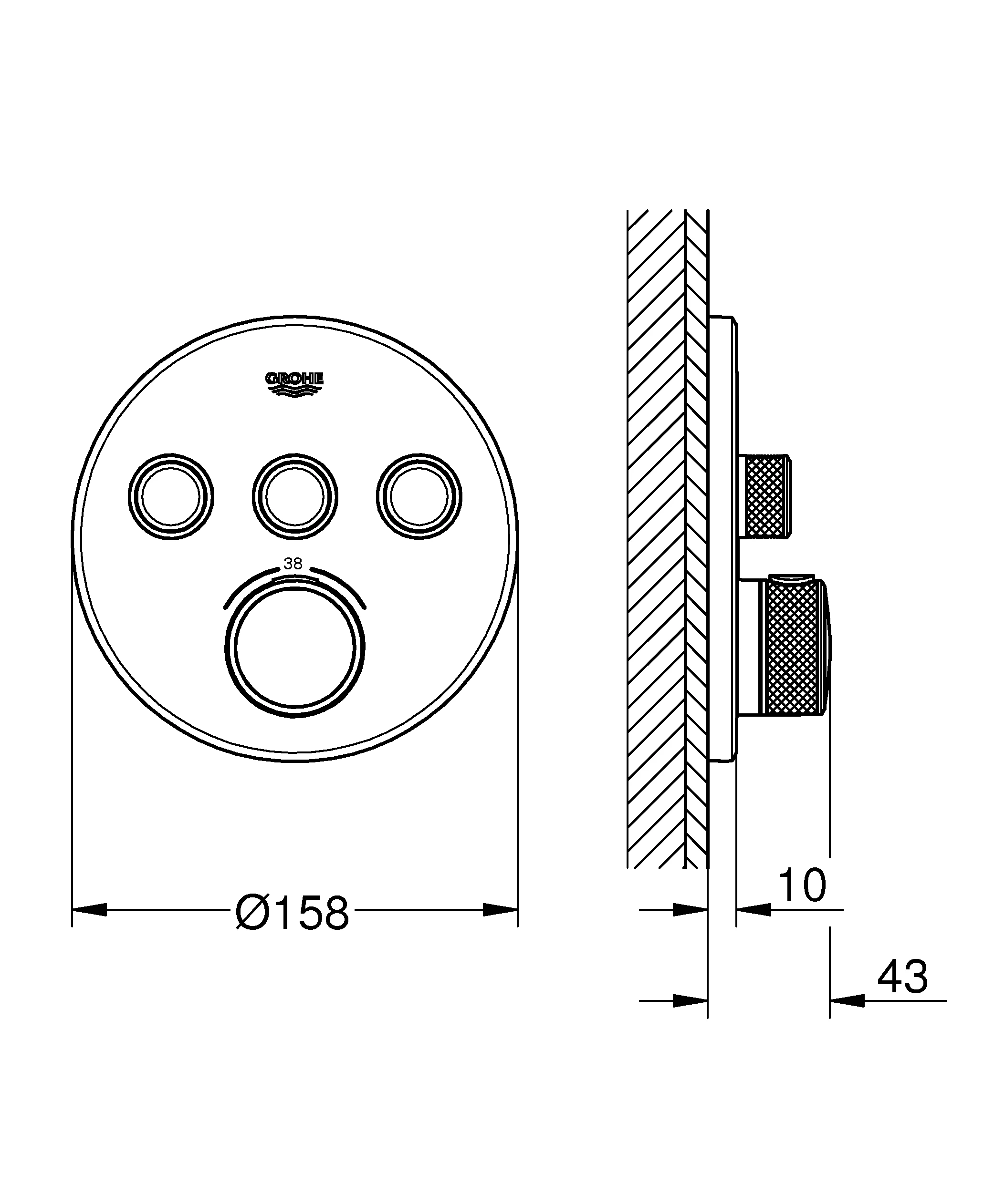 Thermostat Grohtherm SmartControl 29121, mit 3 Absperrventilen, Fertigmontageset für Rapido SmartBox, Wandrosette rund, chrom