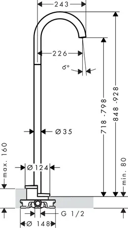 AXOR Uno Wanneneinlauf gebogen bodenstehend, Chrom AXOR Uno Wanneneinlauf gebogen bodenstehend, Chrom