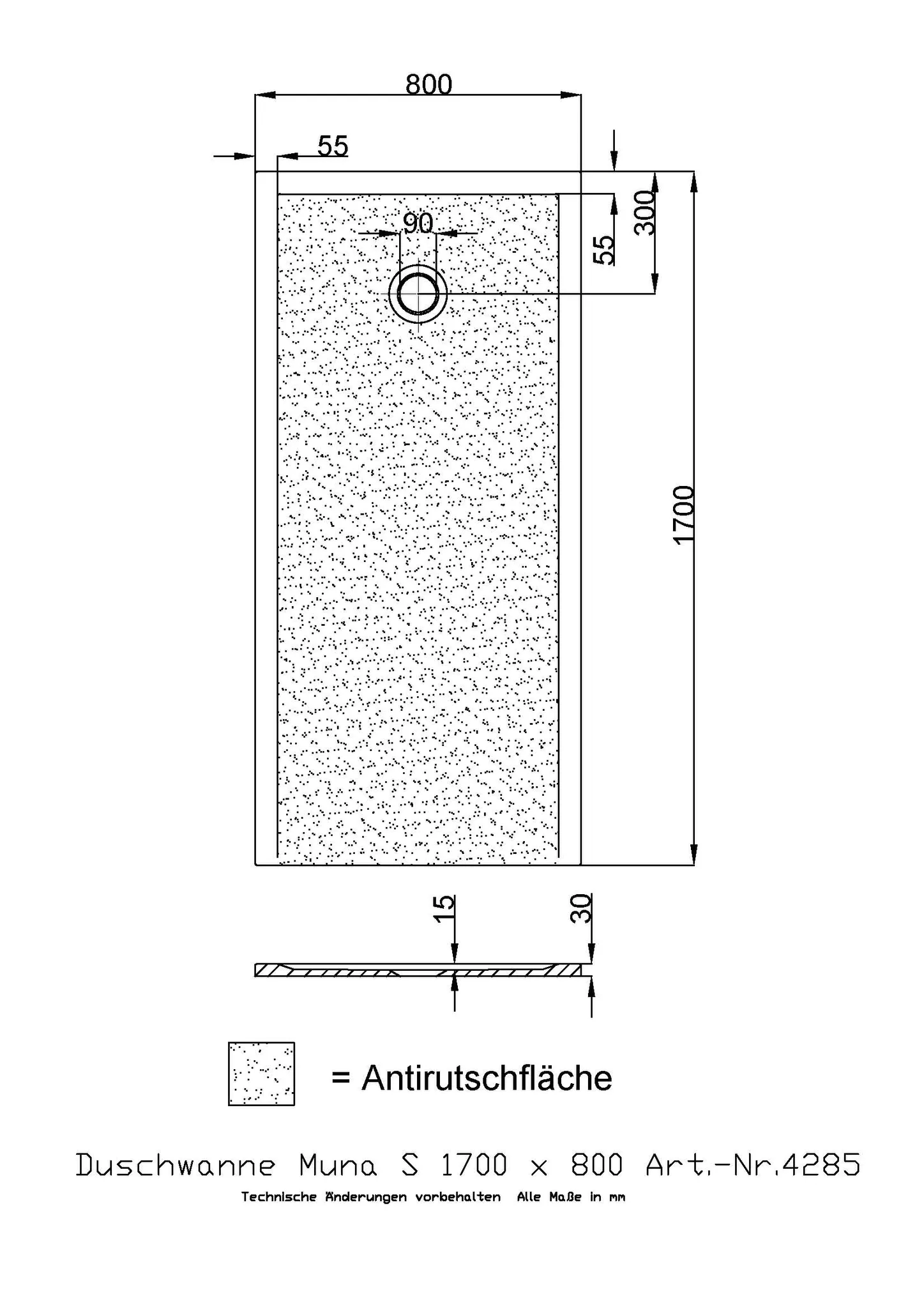 Hoesch Muna S Duschwanne Mineralguss Solique Weiß matt