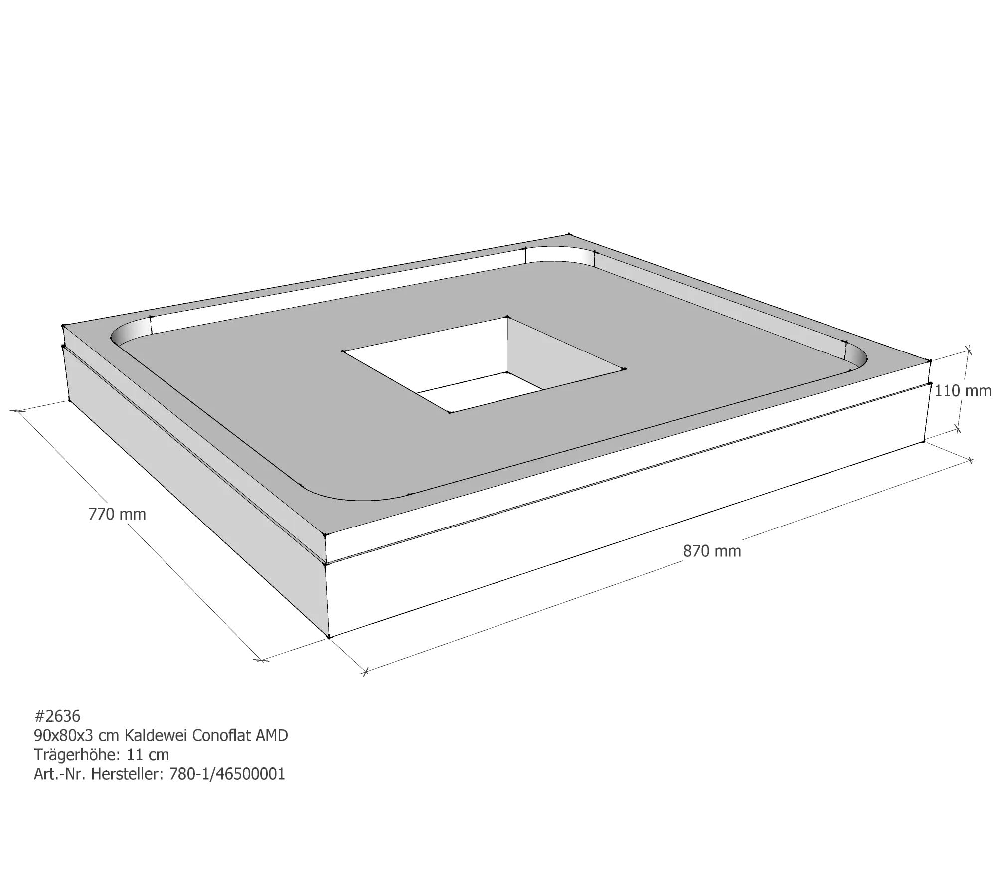 Duschwannenträger für Kaldewei Conoflat 90 × 80 × 2,3 cm Breite: 80 cm / Länge: 90 cm