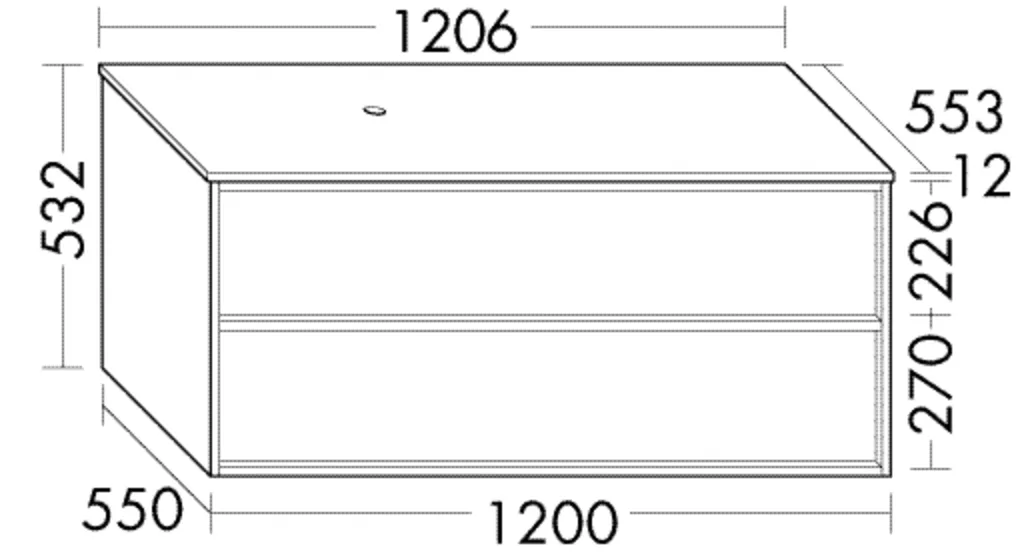 Burgbad Waschtischunterschrank Uomo inkl. Konsolenplatte, 1206 mm breit, 532 mm hoch, 553 mm tief, 1 Schublade oben, 420 mm Auszug unten