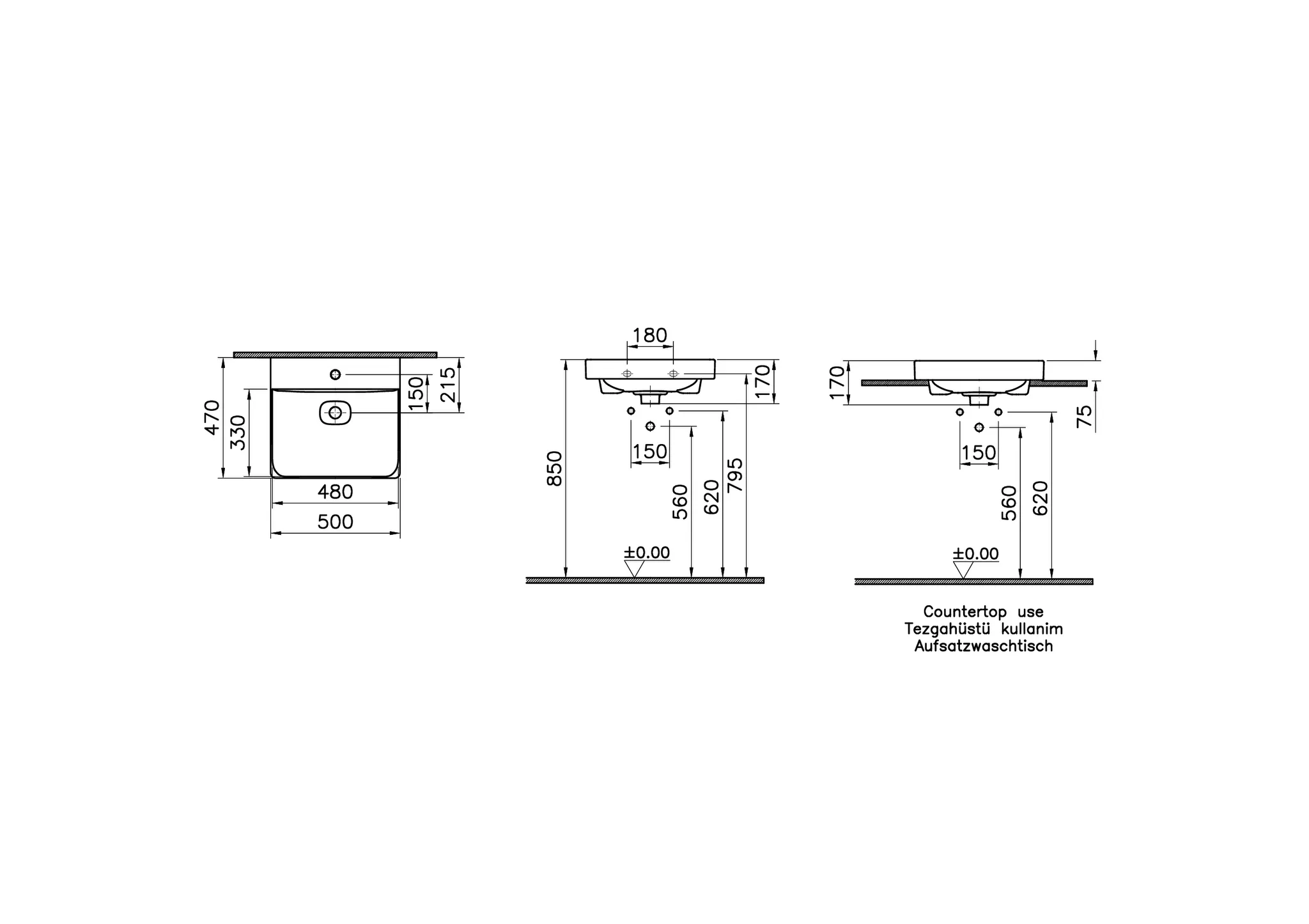 VitrA New Metropole Aufsatzwaschtisch wandgebunden rechteckig 50 x 47 cm, Weiß Hochglanz VitrA New Metropole Aufsatzwaschtisch wandgebunden rechteckig 50 x 47 cm, Weiß Hochglanz