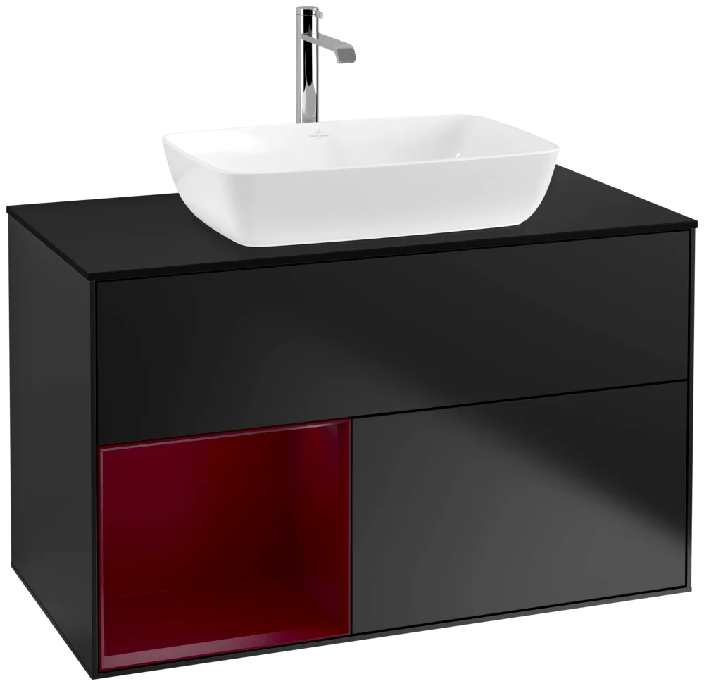 Villeroy & Boch Waschbeckenunterschrank Finion F77, 1000x603x501 mm, Black Matt Lacquer, mit Beleuchtung und Push-to-open Funktion