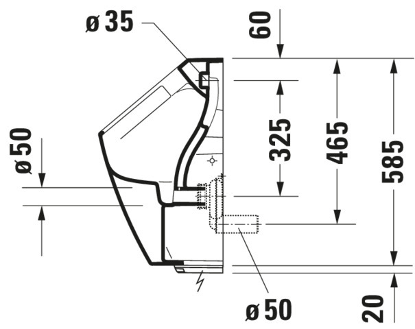 Urinal ME by Starck, Zulauf von hinten rimless, für Netz, ohne Fliege, weiß