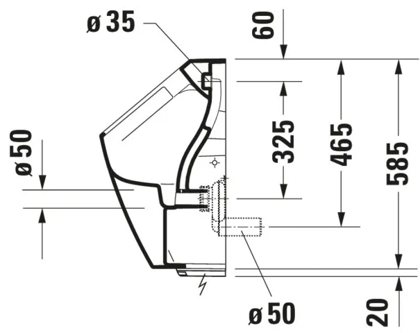 Urinal ME by Starck, Zulauf von hinten rimless, für Batterie, ohne Fliege, weiß Urinal ME by Starck, Zulauf von hinten rimless, für Batterie, ohne Fliege, weiß