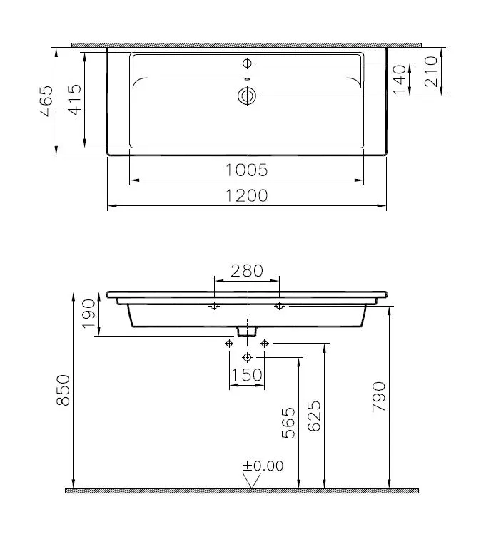 VitrA Integra Möbelwaschtisch 120 x 47 cm Weiß Hochglanz