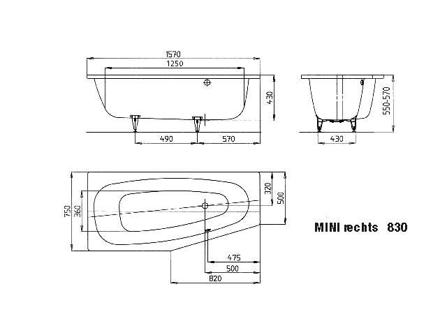 Kaldewei trapez fünfeck Badewanne „Mini“ 157 × 75 cm in alpinweiß, / 