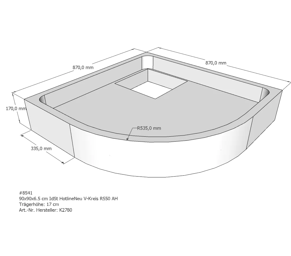 Duschwannenträger für Ideal Standard HotlineNeu 90 × 90 × 6,5 cm