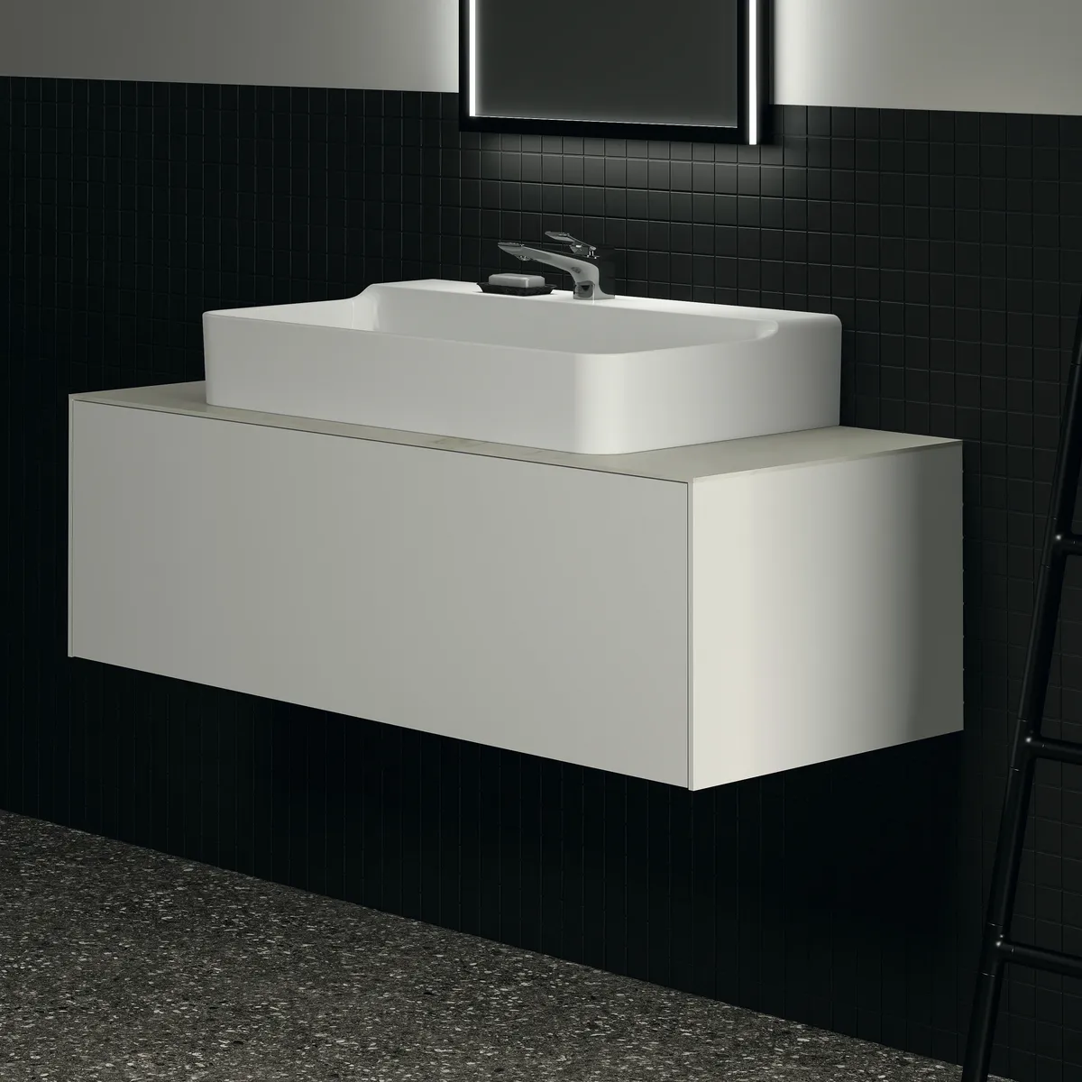 Waschtischplatte Conca, aus Keramik, 1202x505x6mm, Marmor Noir Desir