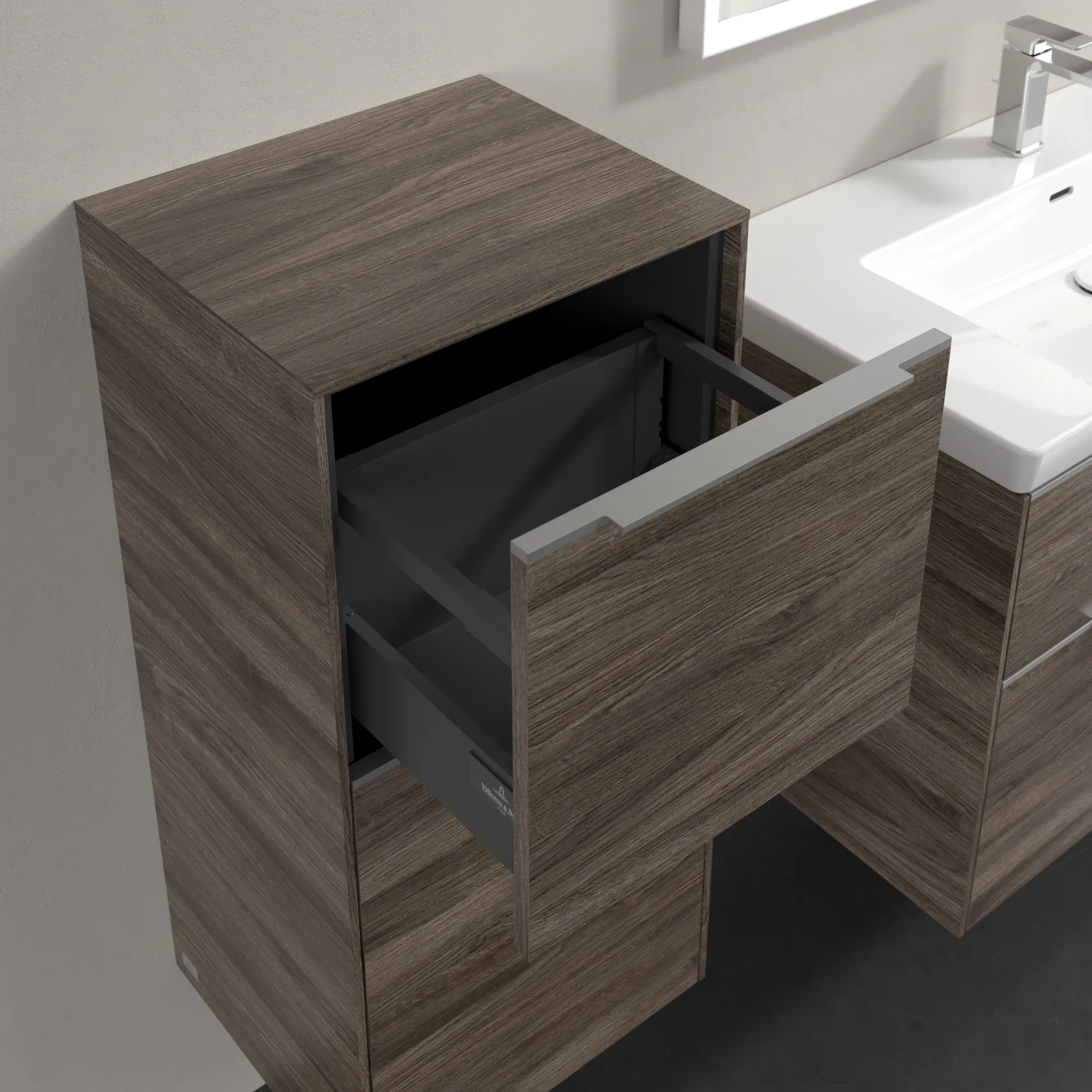 Villeroy & Boch Seitenschrank „Subway 3.0“ 40 × 86 × 36,2 × 36,2 cm 1 Auszug, 1 Tür, Anschlag (Scharnier) links, 1 Tür, Anschlag links