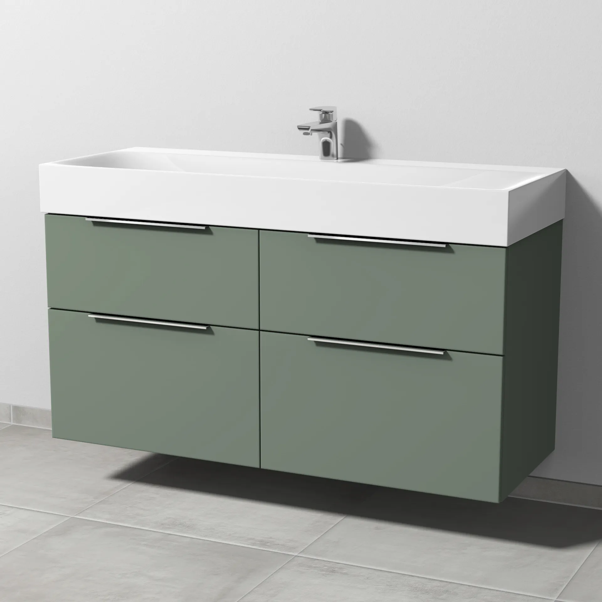 Sanipa Waschtischunterschrank „3way“ passend zu Stahl-Email-Waschtische Silenio von Kaldewei 1190 × 582 × 452 mm in Soft-Green