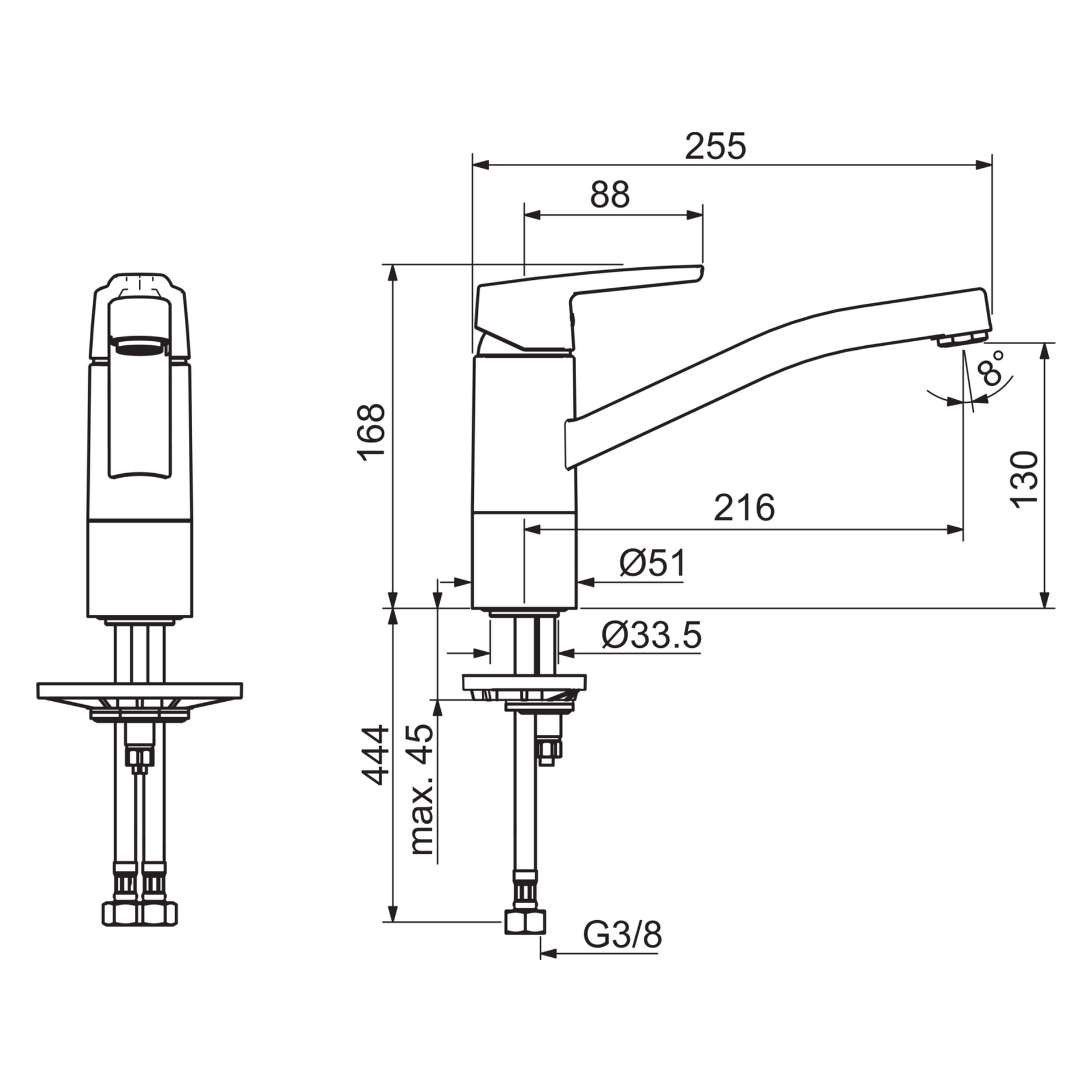 Hansa Einhand-Küchenarmatur „Polo“ Ausladung 215 mm in chrom Hansa Einhand-Küchenarmatur „Polo“ Ausladung 215 mm in chrom