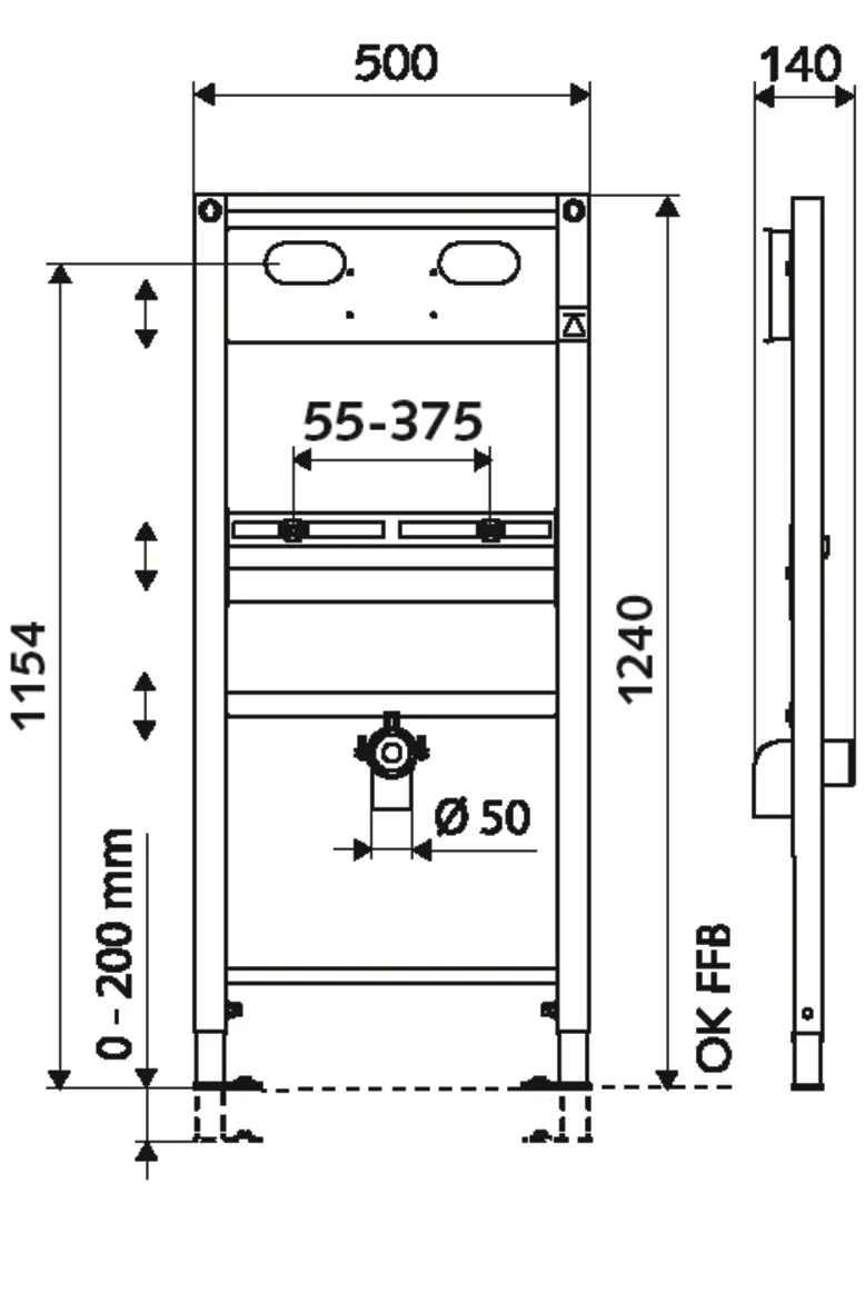 Waschtisch-Modul MONTUS, B 50 cm x H 124 cm, Rahmen pulverbeschichtet