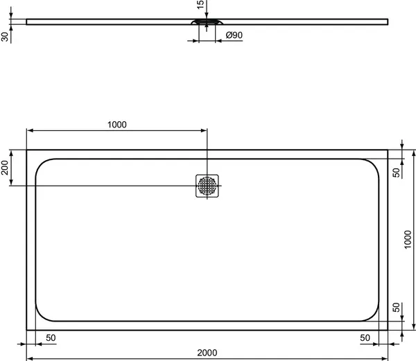 Ideal Standard Duschwanne „UltraFlatS“ 100 × 200 cm in Quarzgrau