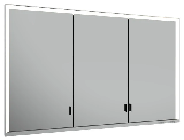 KEUCO Wandeinbau Spiegelschrank mit verdecktem Ablagefach „Royal Lumos“ in Silber (eloxiert), Unterputz, mit Steckdosen, ohne Spiegelheizung 1200 × 735 × 165 mm