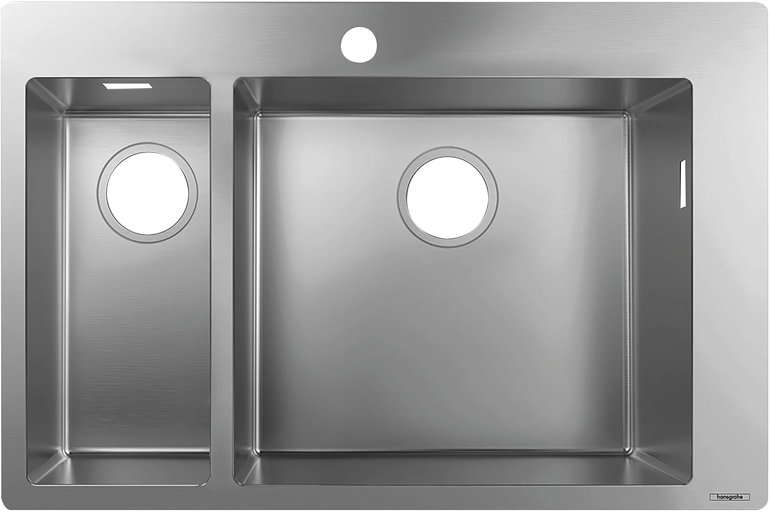 Hansgrohe Einbauspüle S71 Edelstahl 180x450 mm, flach aufliegend oder flächenbündig, mit Haupt- und Zusatzbecken