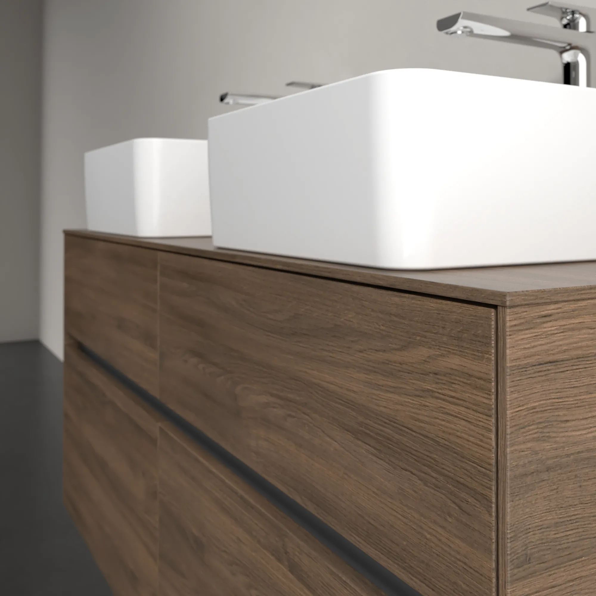 Villeroy & Boch Waschtischunterschrank „Collaro“ 1200 × 548 × 500 mm Arizona Oak, mit Beleuchtung, für links und rechts