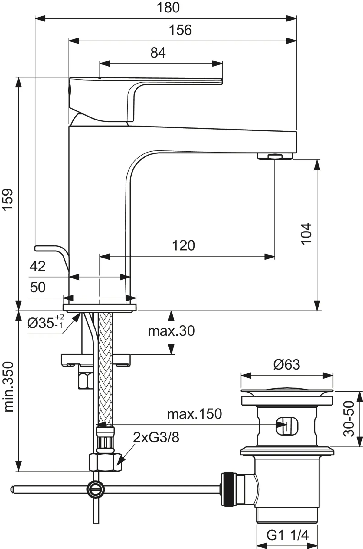Waschtischarmatur Cerafine D, H105, mit Ablaufgarnitur, Ausladung 120mm, Chrom Waschtischarmatur Cerafine D, H105, mit Ablaufgarnitur, Ausladung 120mm, Chrom
